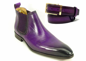Calfskin Buckle Ankle Boot Purple